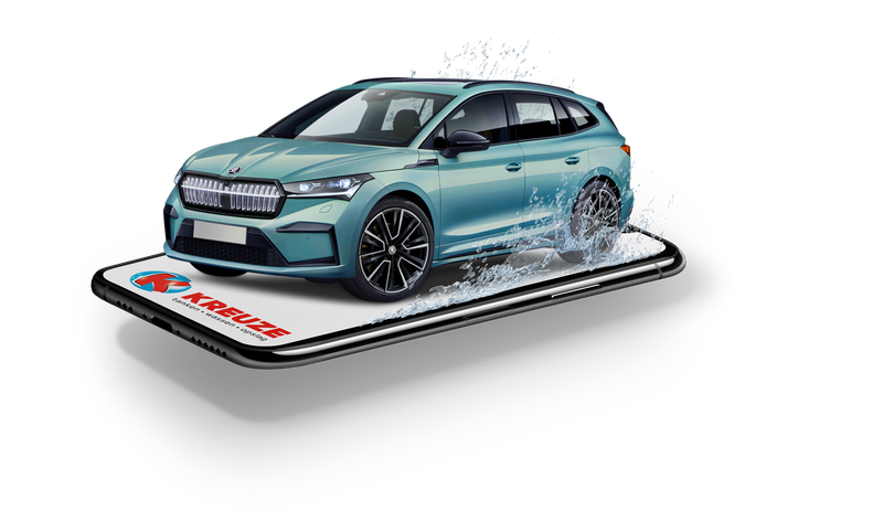 Auto op mobiele telefoon om de wasstraat actie aan te duiden